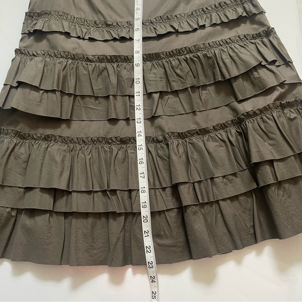Akris Punto Tiered Ruffles Midi Skirt Size 8 Solid Olive Green Color Bohemian - Picture 12 of 12